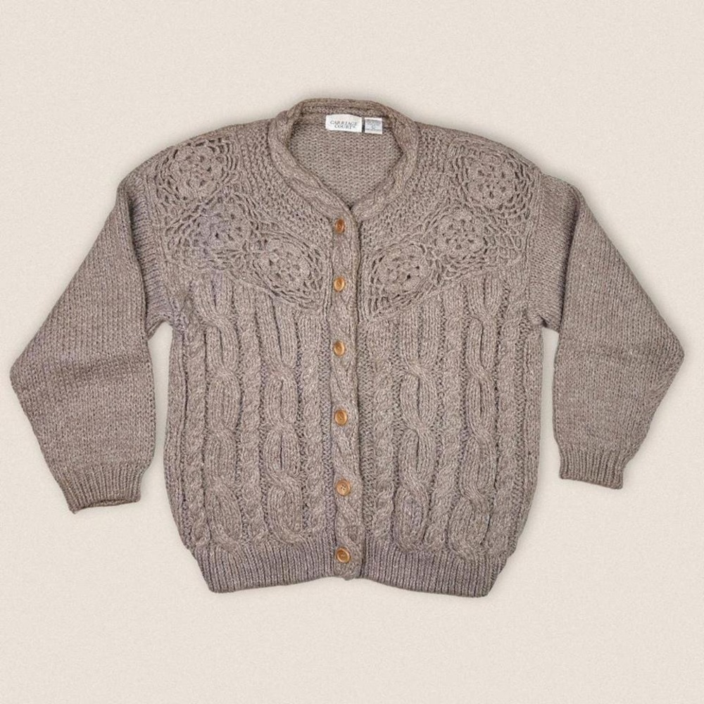 Vintage Chunky Cardigan Cottagecore Grandma Sweater Carriage Court - Size Large